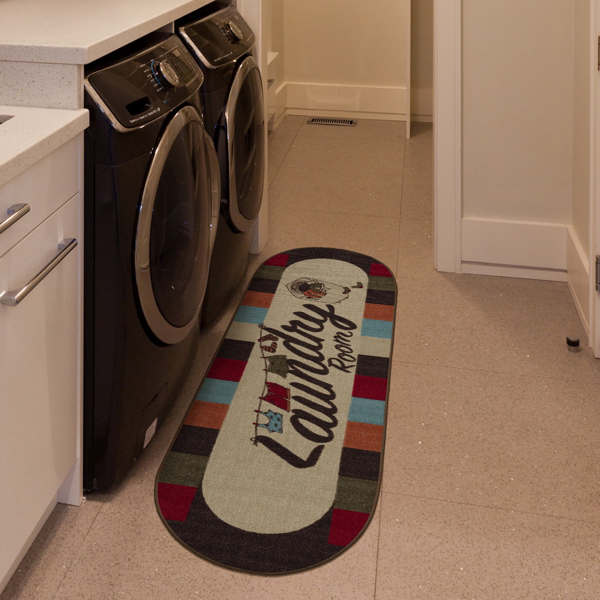 Ottomanson Laundry Non Slip with Rubberbacking Runner Rug, Multicolor, 20" X 59", Oval