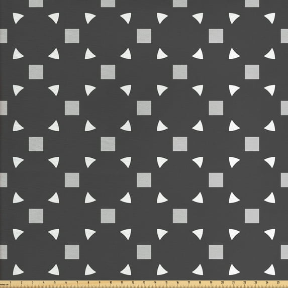 Floral Fabric by the Yard, Neutral Pattern with Continuous Squares and Quatrefoil Petal Motif, Decorative Upholstery Fabric for Sofas and Home Accents, Grey Pale Grey and White by Ambesonne