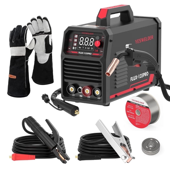 YesWelder 135A Flux Welding Kit, Includes Welder, Gloves, and Wire, Black