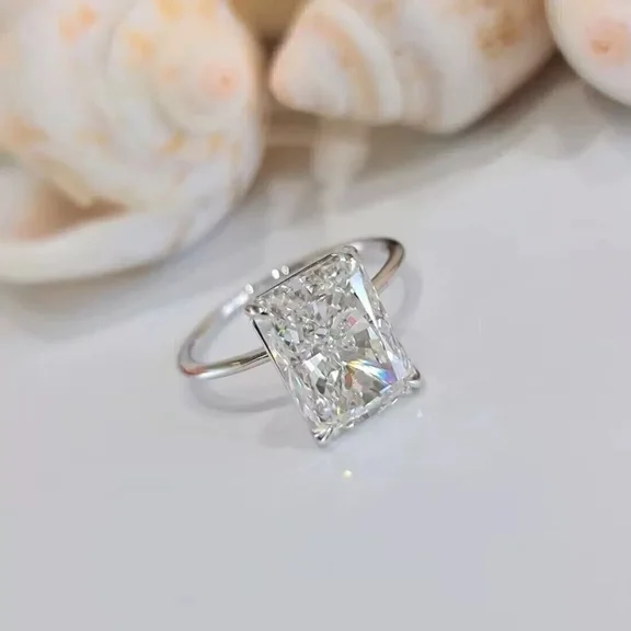 3Ct Radiant Cut Lab Created Diamond Women's Solitaire Engagement Ring in 14K White Gold Plated