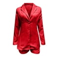 thumbnail image 2 of Womens 2 Piece Outfit Suit Plain Trouser Suit Long Sleeve Notched One Button Blazer Jacket + Shorts Solid Work Business Office Wedding Guests Casual Suit Set Ladies Clearance, 2 of 6