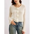 thumbnail image 4 of Women'S Fall Crewneck Cropped Sweater Trendy Long Sleeve Camellia Decoration Knit Pullover Jumper Tops White L, 4 of 9