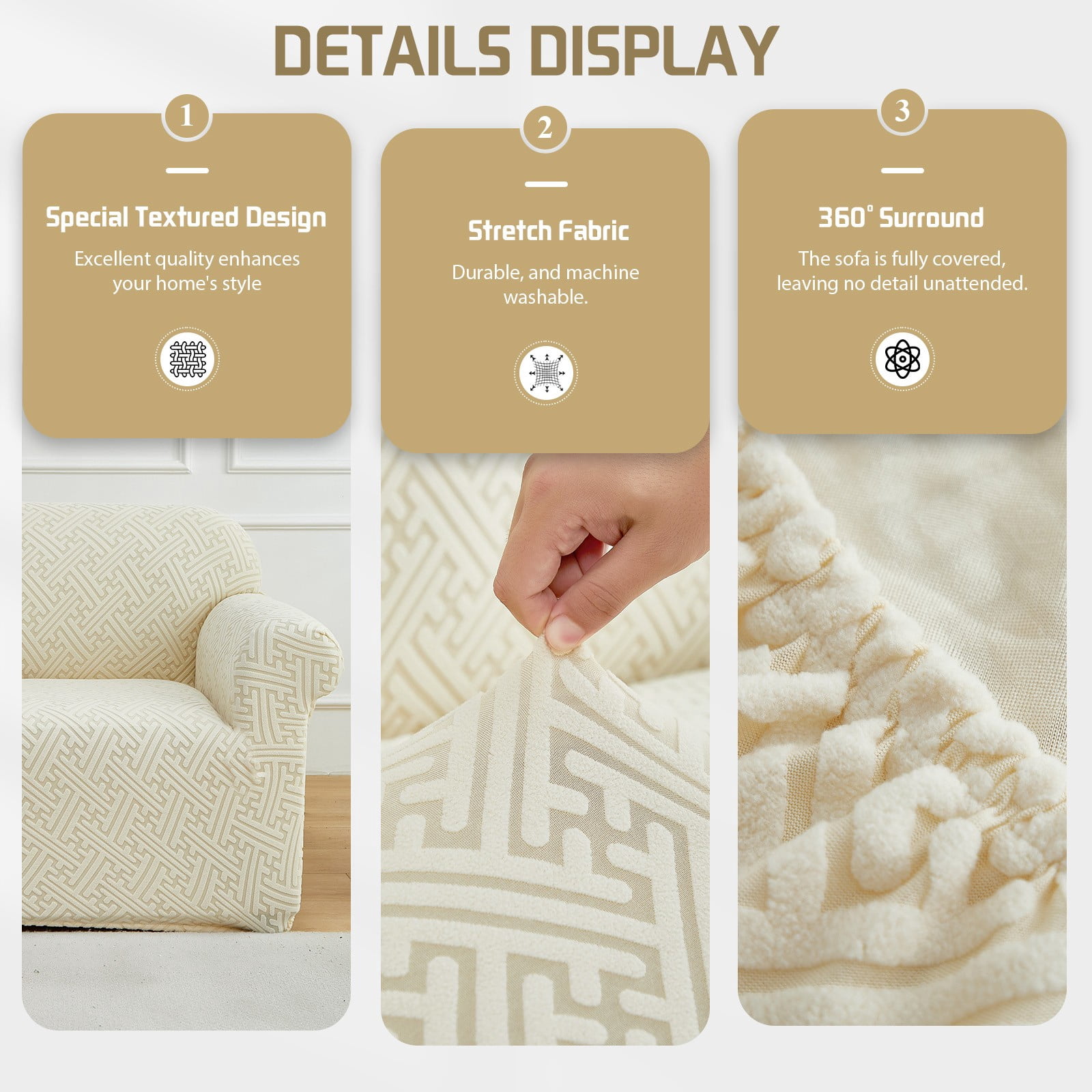 ANMINY Elastic Sofa Cover Full Coverage Sofa Slipcovers Thick Jacquard Fabric Non-Slip Couch Protect 1-Seater (35"x55")