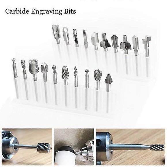 20-Piece Router Bit Set for Woodworking, Includes Carbide Engraving Bits, Compatible with Dremel and Rotary Tools