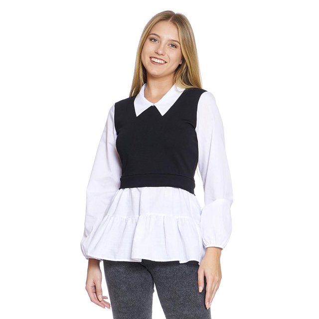Blusa Para Mujer Doble Prenda Chaleco Cámisa Blando Negro Casual Formal 330715 multicolor EG Incógnita 330715