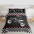 thumbnail image 2 of Feelyou Cartoon Red Automobile Full Size Comforter Sets, Speed Sports Lover Bedding Comforter Set, Checkered Square Plaid Reversible Bedding Sets, Luxury Bedroom Decor, 3pcs, 2 of 8
