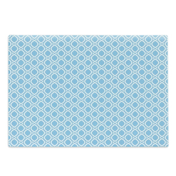 Abstract Cutting Board, Oval Shaped Linked Egg Form Style Retro Symmetric Simplistic Design, Decorative Tempered Glass Cutting and Serving Board, Large Size, Sky Blue White, by Ambesonne