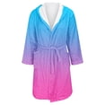 thumbnail image 5 of Women's Color Gradient Plush Bathrobe, Ombre Fade Hooded Robe, Long Length Belted Loungewear, Soft Fleece Kimono Style Gown, Cozy Gradient Color Change Robe Light Blue XXL, 5 of 5
