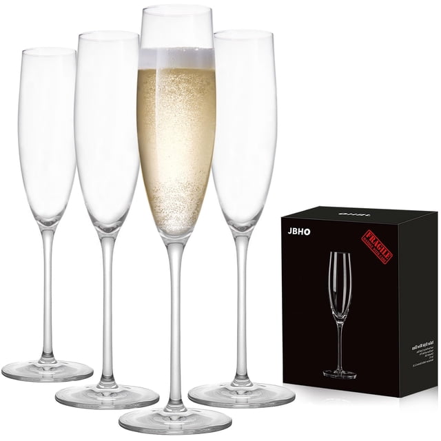 Juego de 4 vasos de champán JBHO, cristal sin plomo de 240 ml