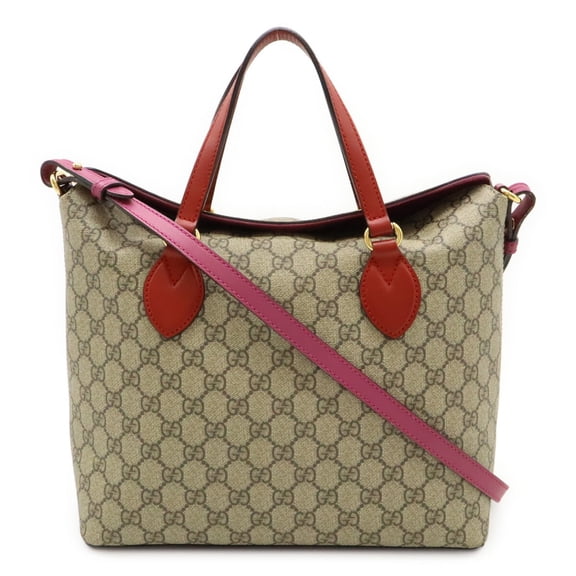 Pre-Owned GUCCI GG Supreme Tote Bag, Handbag, Shoulder PVC Leather, Beige, Pink, Red,... (Good)