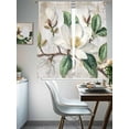 thumbnail image 3 of Flowers Leaves Semi Sheer Window Curtains 72 Inches Long, Farmhouse White Botanical Magnolia Retro Rod Pocket Voile Silky Chiffon Curtain Light Filtering Drapes for Living Room, 52"x72", 2 Panels, 3 of 9
