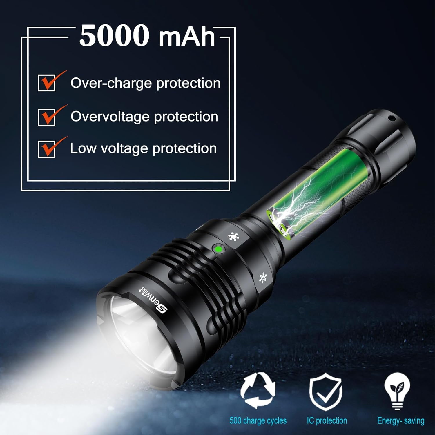 Genwiss Dive Lights Scuba Diving, 5 Modes Rechargeable Underwater Flashlight, 80M Waterproof Dive Flashlight with Battery and Charger for Snorkeling