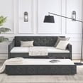 thumbnail image 4 of Kumix Twin Size Daybed with Trundle, Upholstered Tufted Sofa Bed with Waved Shape Arms for Boys and Girls Teens Guest, Upholstered Tufted Daybed Frame for Bedroom, Noise-Free, Easy Assembly, Grey, 4 of 7