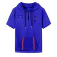 thumbnail image 2 of Men's Summer Short Sleeve Hooded Sweatshirt with Zipper Pocket, Oversized Casual Pullover for Sports, Warm Weather,Royal Blue,XL, 2 of 6