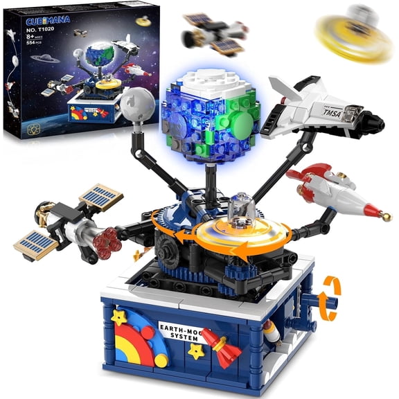 Hogokids Planet Rotatable Space Set with Light,554 Pcs Earth & Moon Exploration Building Toy, Shuttle Spaceship Science Kit Toys for Kids Ages 8  (Boys & Girls)