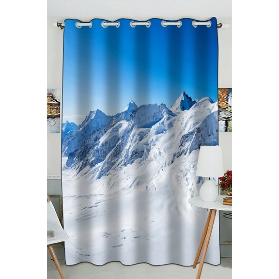 ECZJNT Mountains with snow in winter switzerland Blackout Window Curtain Drapery Panels 52x84 Inch One Piece
