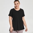 thumbnail image 2 of Hooded Workout Top for Women, Short Sleeve, Plus Size, Sun Protection, Breathable Polyester, Loose Fit, Black, 2 of 8