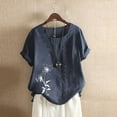 thumbnail image 1 of JUNWELL Femmes Tops Dégagement Mode Femmes Été en Vrac Imprimé Rond T-Shirt Manches Courtes Blouse Décontractée Tops, 1 of 3