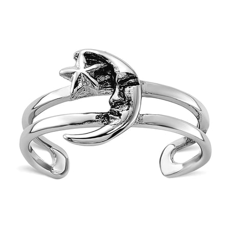 925 Sterling Silver Rhodium Plated Oxidized Celestial Moon and Star toe ring 3.6mm Wide toe ring for Women