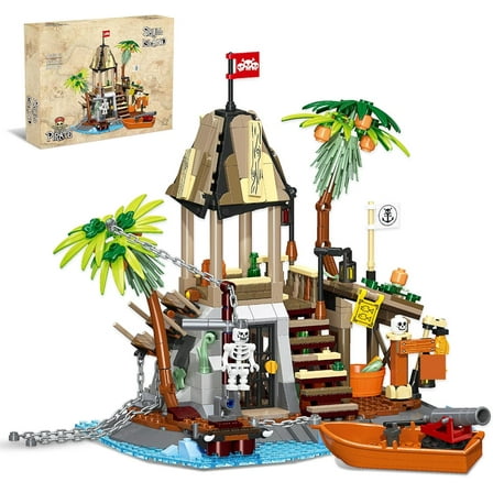 Remocguys Pirate Ship Building Sets Compatible with Lego Boat Skull Island House Prison for Adults Boys 533PCS
