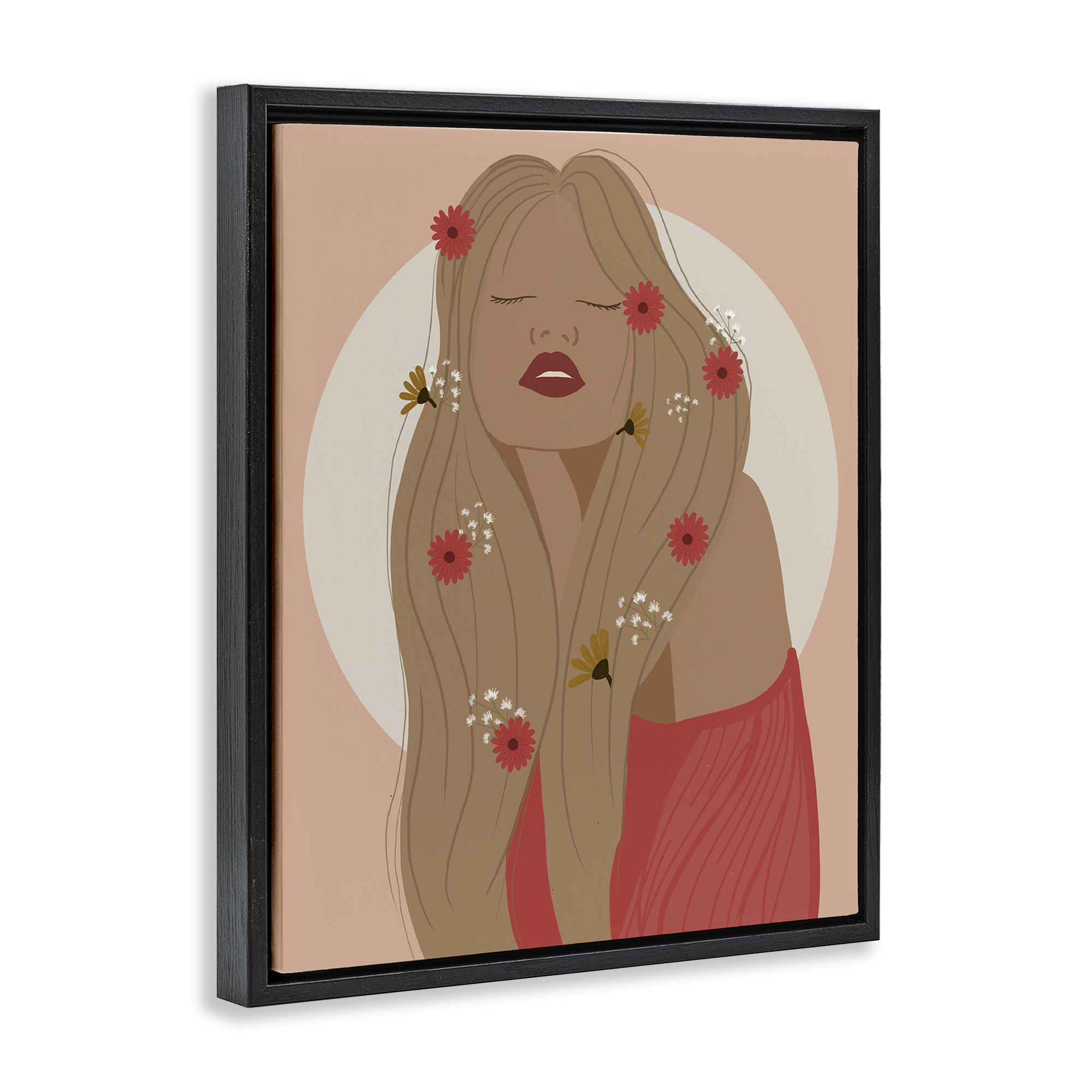 Stupell Industries Hippie Boho Girl Novelty Painting Black Floater Framed Art Print Wall Art, 25 x 31