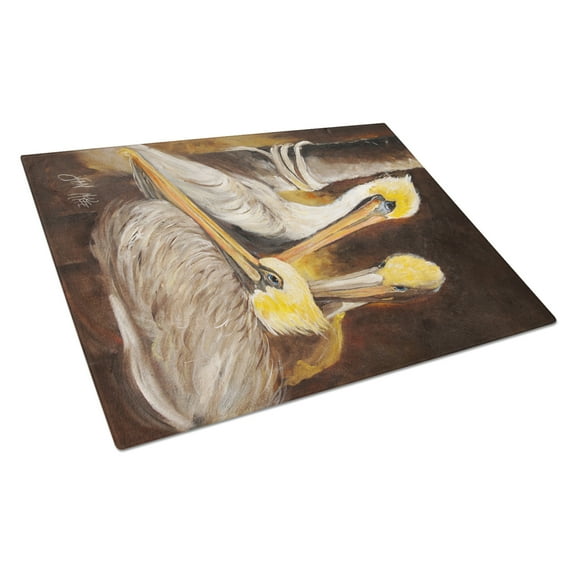 Caroline's Treasures Brown Pelicans Glass Cutting Board Large