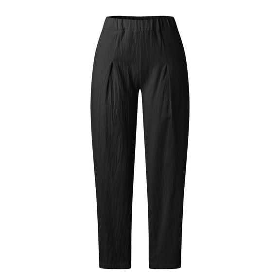 Aayomet High Waisted Pants for Women Womens Casual Cotton Baggy Pants With Elastic Waist Cotton Pants for Women Casual Petite,Black L