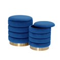 thumbnail image 2 of Pouf de Rangement Rond en Velours Bleu Marine avec Base en Chrome Doré (Lot de 2), 2 of 3