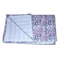 thumbnail image 3 of Blue Pink Floral Block Print Indian Kantha Bedspread, Hand Stitched Cotton Coverlet, Artisan Made Soft Boho Home Decor, 3 of 9