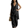 thumbnail image 4 of Women's Solid Stand Collar Sleeveless Draped Top Loose Harem Pants 2 Piece Outfit, Casual Beach Vacation Matching Set Black XXXL(XXXL), 4 of 7