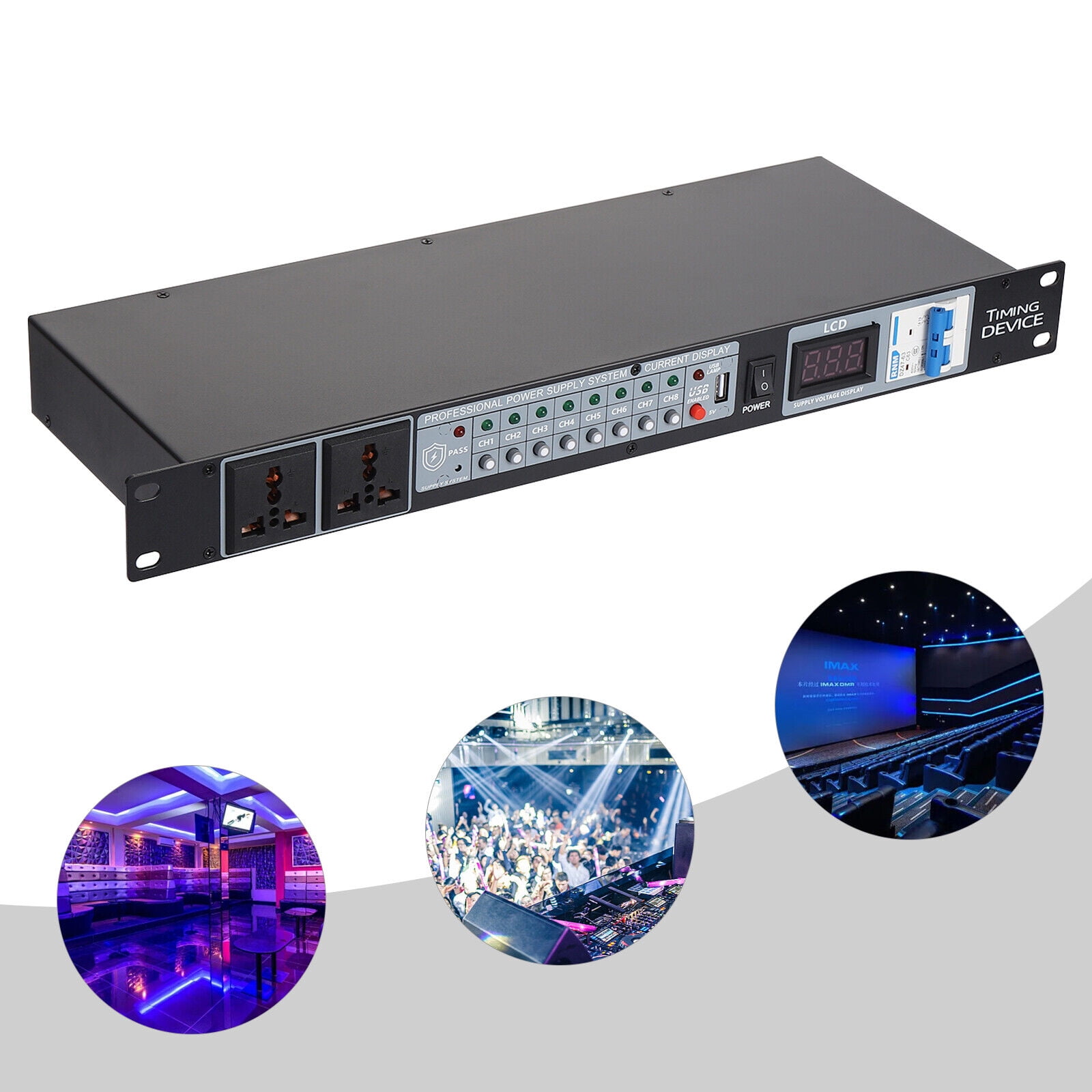 Professional 10 Socket Audio Power Conditioner Digital Voltmeter USB Surge Protector 2000W ,Pro Audio Supply Controller with Digital Voltmeter for Home Theater Stage/Studio