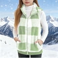 thumbnail image 2 of GiLiling Girls Plaid Fleece Vest Fuzzy Sleeveless Cardigan Fuzzy Sherpa Outerwear Casual Fluffy Jacket Open Front Warm Clothes (Light Green, 15-16 Years), 2 of 6