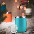 thumbnail image 3 of Copas de vino de acero inoxidable, aislamiento al vacío de doble pared, juego de 2 vasos de vino con aislamiento de 12 oz, colores vibrantes con tapas y pajitas sin BPA, ideales para café, champán,, 3 of 7
