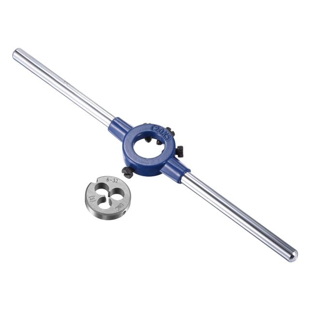 Unique Bargains Rond Die Stock Poignée Clé Ensemble 6-32 UNC Filetage Matrice et 20mm Porte-Matrice (Capacité: 11mm-20mm / M3-M4)