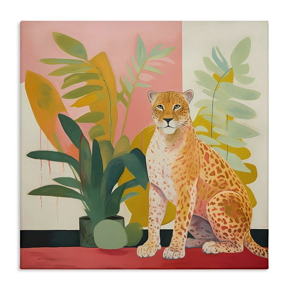 Stupell Industries Leopard Sitting with Plants Animals & Insects Painting Gallery Wrapped Canvas Art Print Wall Art, 17 x 17