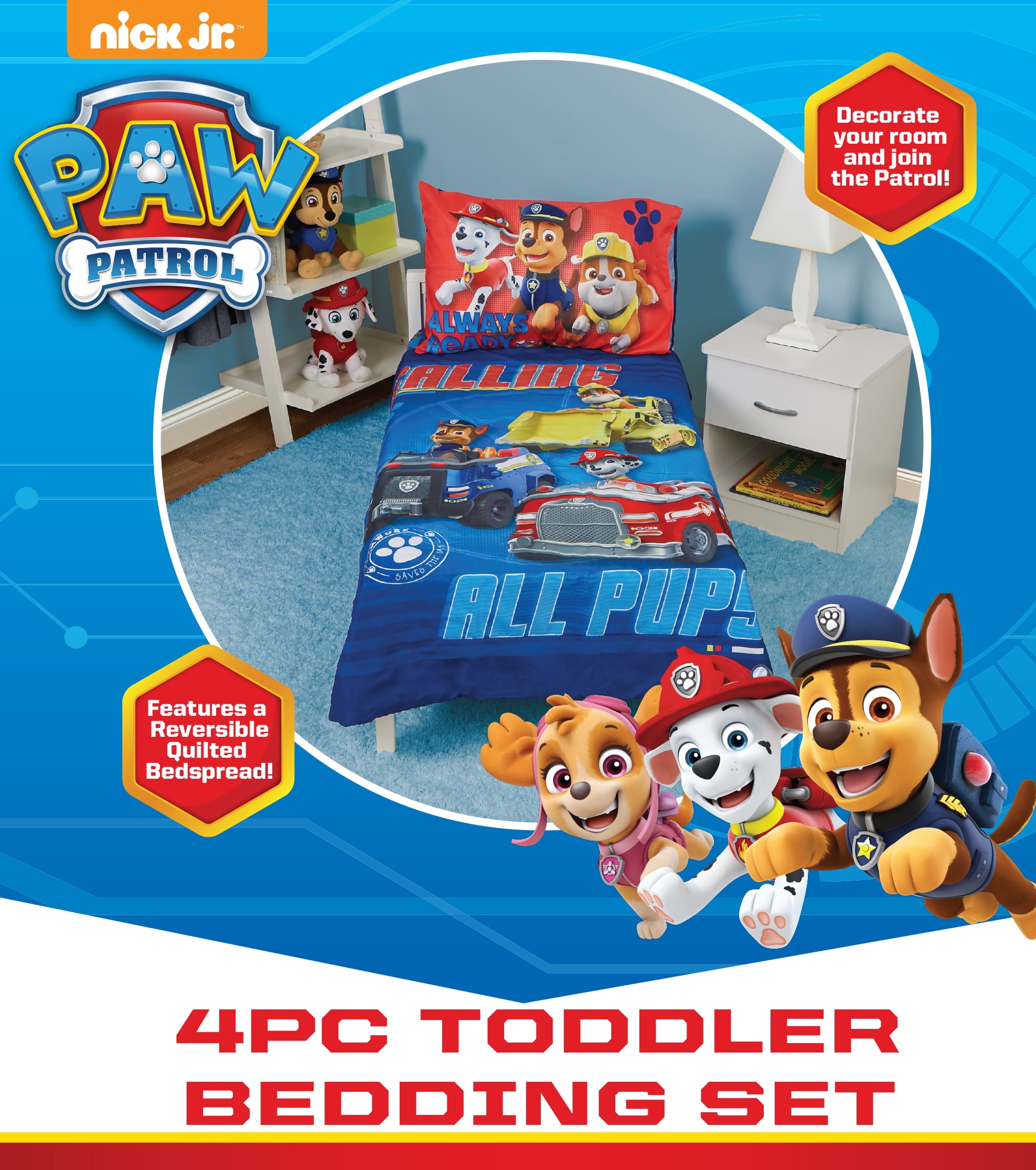 Paw Patrol Toddler Fitted Sheet and Pillow Case Set Red 
