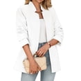 thumbnail image 2 of Spring Fall Stand Collar Solid Color Women Long Sleeved Open Front Work Office Blazer Coat, 2 of 6