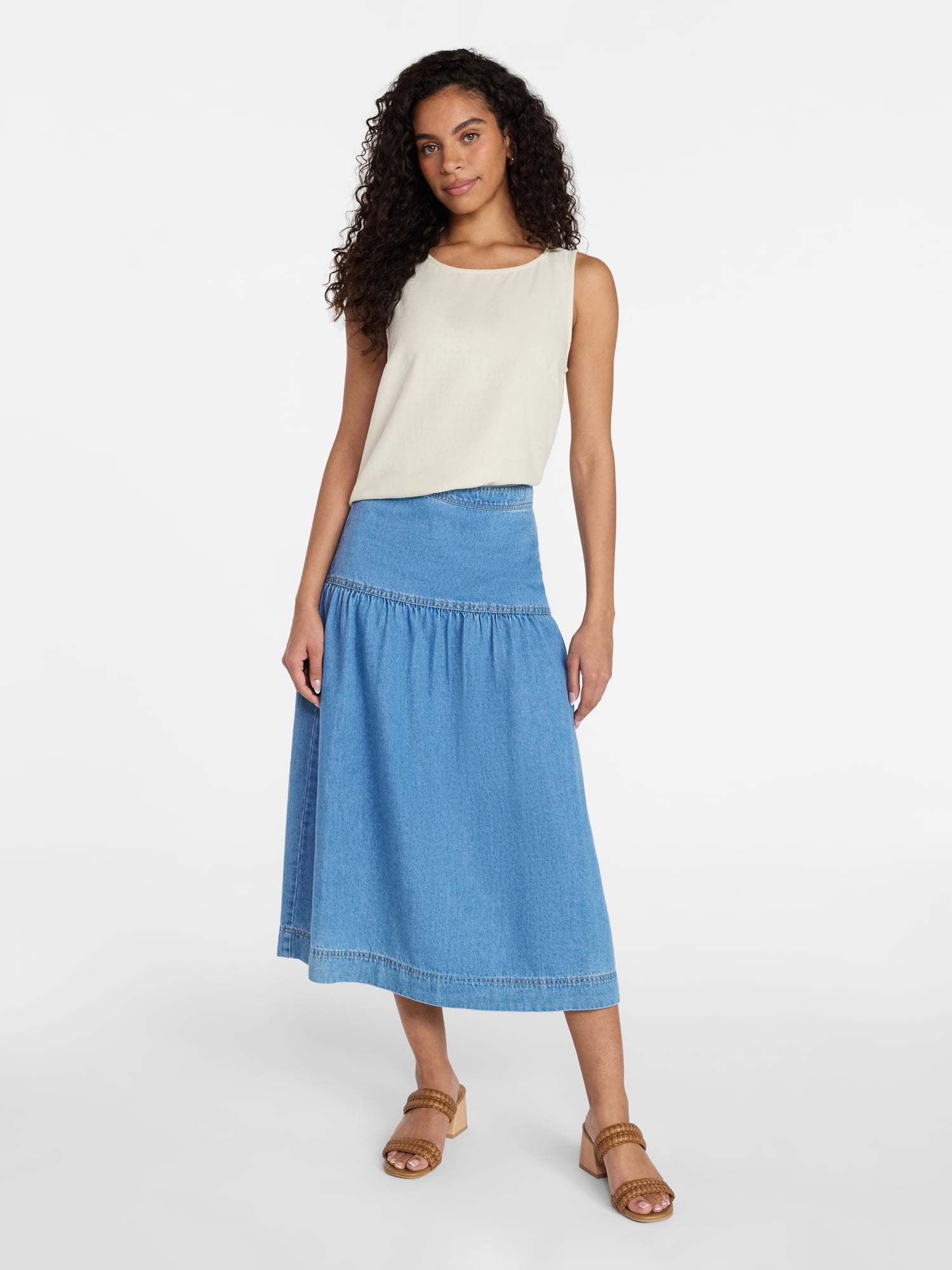 Time and Tru Women's Drapey Denim Midi Skirt, Sizes 0-20 - Walmart.com
