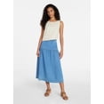thumbnail image 5 of Time and Tru Women's Drapey Denim Midi Skirt, Sizes 0-20, 5 of 6
