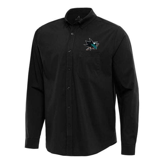Men's Antigua Black San Jose Sharks Flight Woven Tri-Blend Long Sleeve Button-Down Shirt