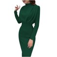 thumbnail image 2 of OKBOP Tight Dresses-Ball Gown Clothing 2022 Autumn New Fashion Temperament Waist Closing Foreign Air Solid Color Long Sleeve Round Neck Dress Summer Womens Dresses, 2 of 7