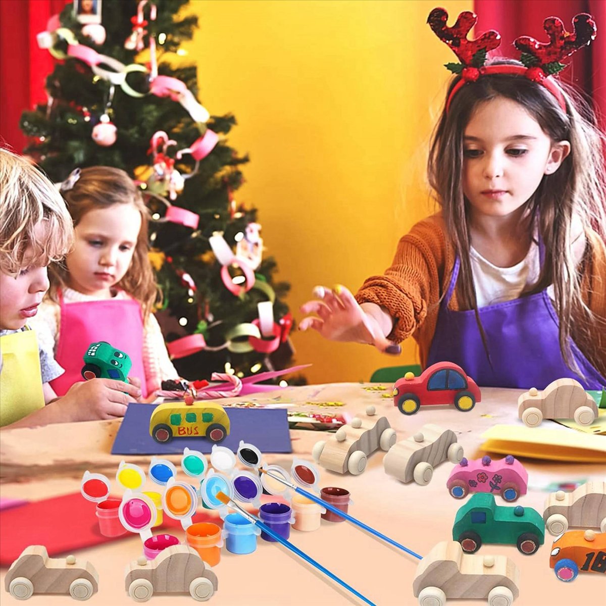 72 Pack DIY Wood Car Toys Unfinished Wooden Cars to Paint Wooden Craft Cars for Home Activities Craft Projects Family