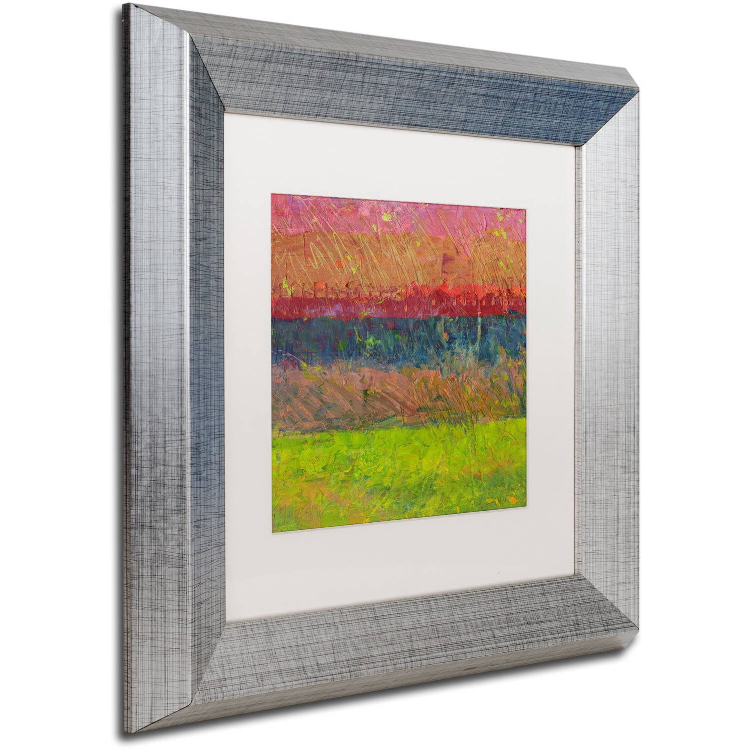 Trademark Fine Art "Lake and Hills" Canvas Art by Michelle Calkins, White Matte, Silver Frame