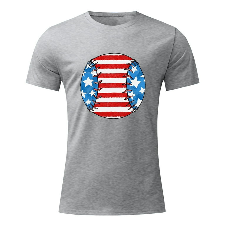 YUHAOTIN July 4 Summer Tops for Men Men Spring and Summer Independence Day  Celebration Casual Vintage Distressed Partial Print T Shirt Round Neck  Short Sleeve Top T-Shirts for Men V Neck Cotton 