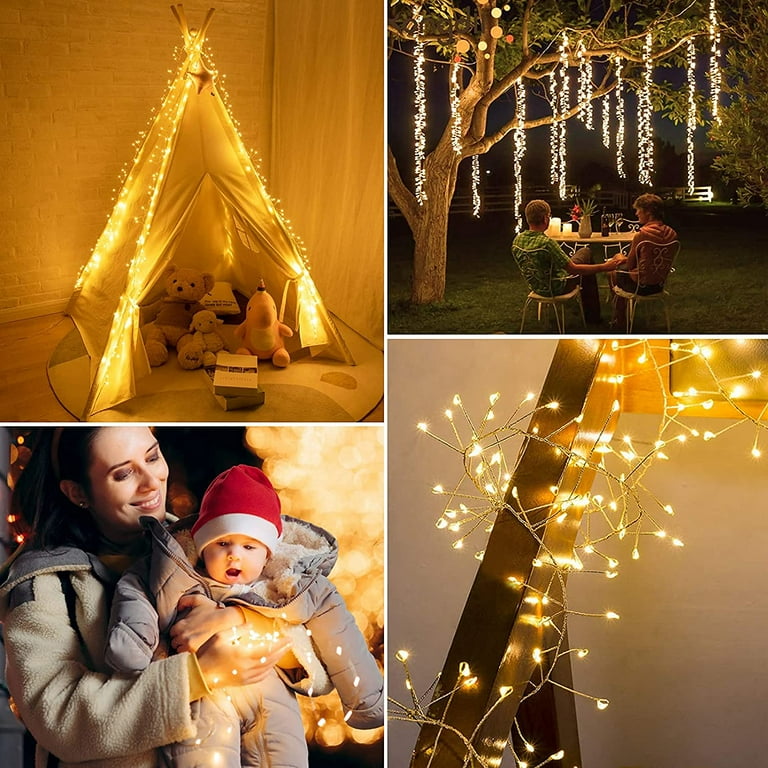 Minetom Fairy Lights Plug in, 10Feet 200 Led Cluster Lights Waterproof  Firecracker Starry String Lights for Ceiling Bedroom Wreath Window Wedding