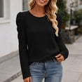 thumbnail image 5 of Staron Fall Winter Sweaters for Women Casual Pullover Ribbed Puff Sleeve Round Neck Long Sleeve Solid Slim Knitted Tops, Black L, 5 of 7