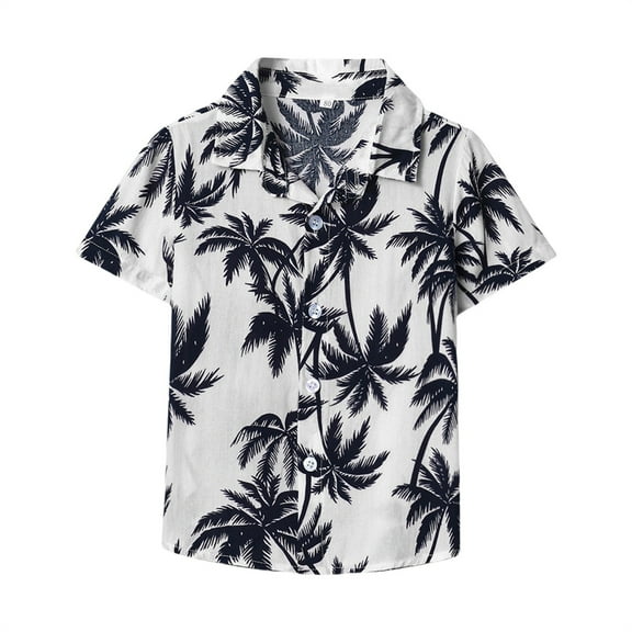 YunPes Teen Boys Hawaii Shirt Kids Summer Coconut Vacation Tropical Short Sleeve Shirt Baby Button Down Holiday Beach Wear