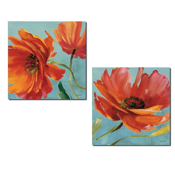 Gorgeous Red and Orange Blooming Poppy Flowers by Lisa Audit; Floral Decor; Two 12x12in Poster Print