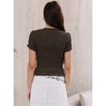 thumbnail image 3 of DARING DIVA Women's Smocked Plaid Short Sleeve Crew Neck Ruffle Tops Shirt L Deep Brown, 3 of 6