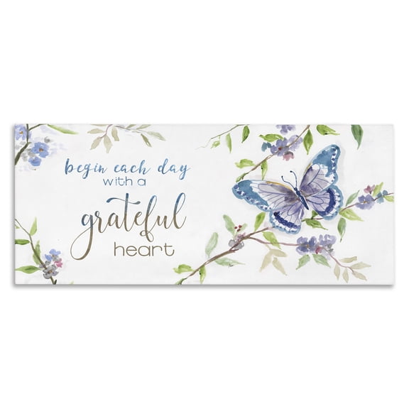 Stupell Industries Farmhouse Begin Day with Grateful Heart Canvas Art, 24 x 10, by Nan